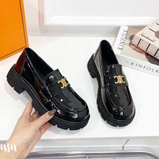  Giày loafer nữ tag cl chất da mềm moca nữ đế độn 4cm tôn dáng giày lười nữ đế cao thời trang 