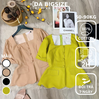 DA BIGSIZE - Áo Kiểu Nữ Bigsize Thiết Kế 2 Vạt 2 Nắp Túi Với Chất Liệu Cotton 2 Lớp Dành Cho Người Mập 50-90kg