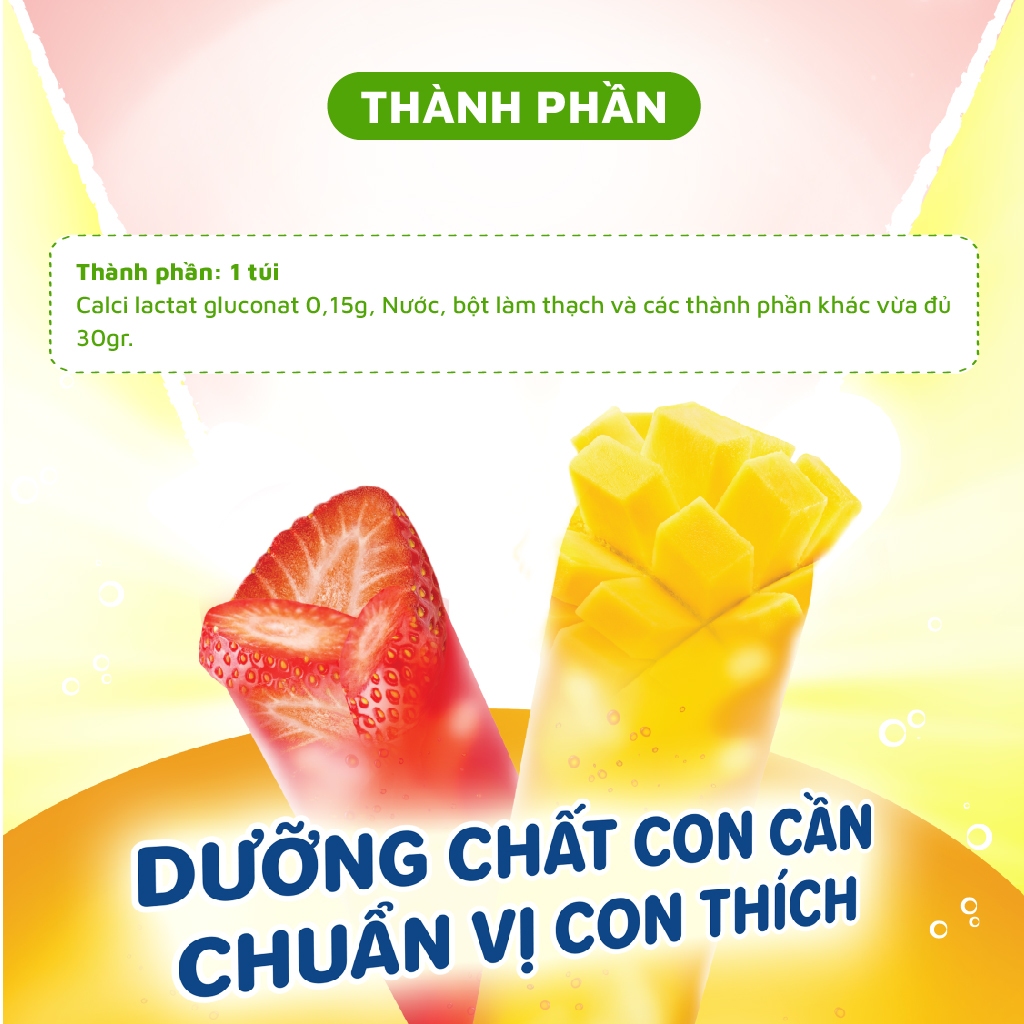 Thạch Calci Ích Nhi (hộp 21 túi x 30 gr) vị ngọt thanh nhẹ,hỗ trợ trẻ phát triển chiều cao, giúp xương và răng chắc khỏe