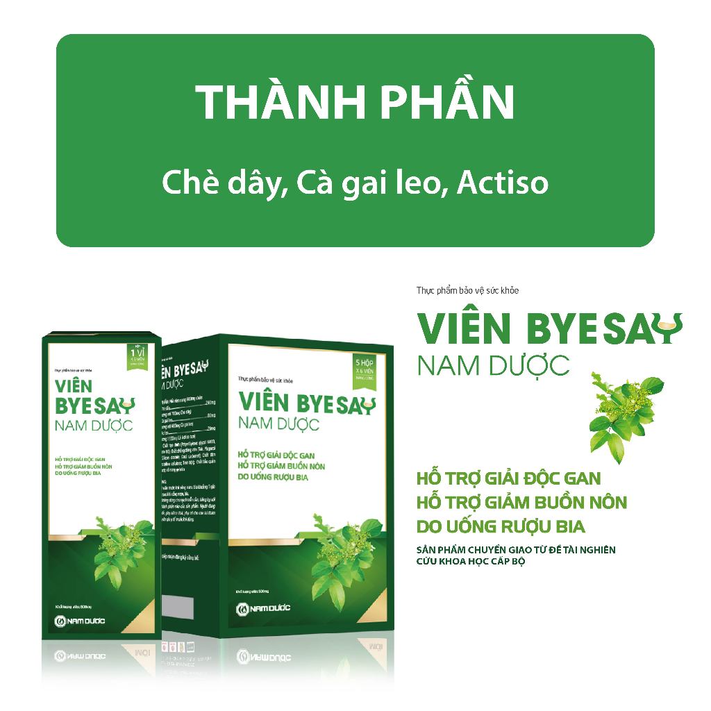 Viên giải rượu Nam Dược 5 hộp x 6 viên giảm say rượu bia, giảm triệu chứng, tăng cường chức năng giải độc bảo vệ gan