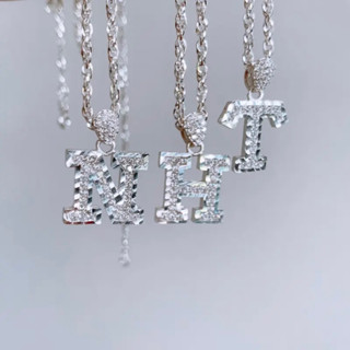 Dây chuyền nữ chữ cái bạc ta - Dây kép xoắn mặt chữ cái bạc ta - Vàng bạc Khải Khải