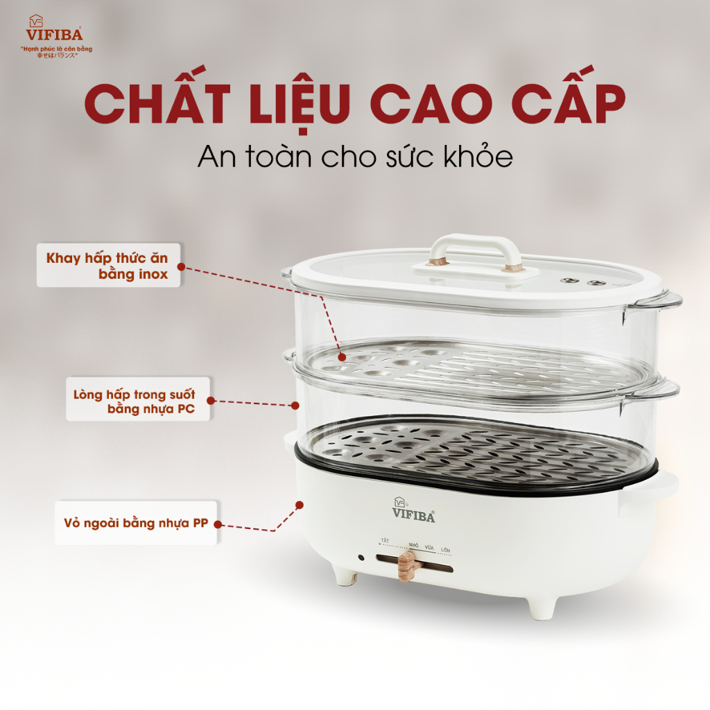 Nồi Lẩu Điện Hấp 2 Tầng VIFIBA, Dung Tích Nấu 15L, Công Suất 1000W - Nấu Siêu Nhanh, Điều Chỉnh Nhiệt Độ VE15