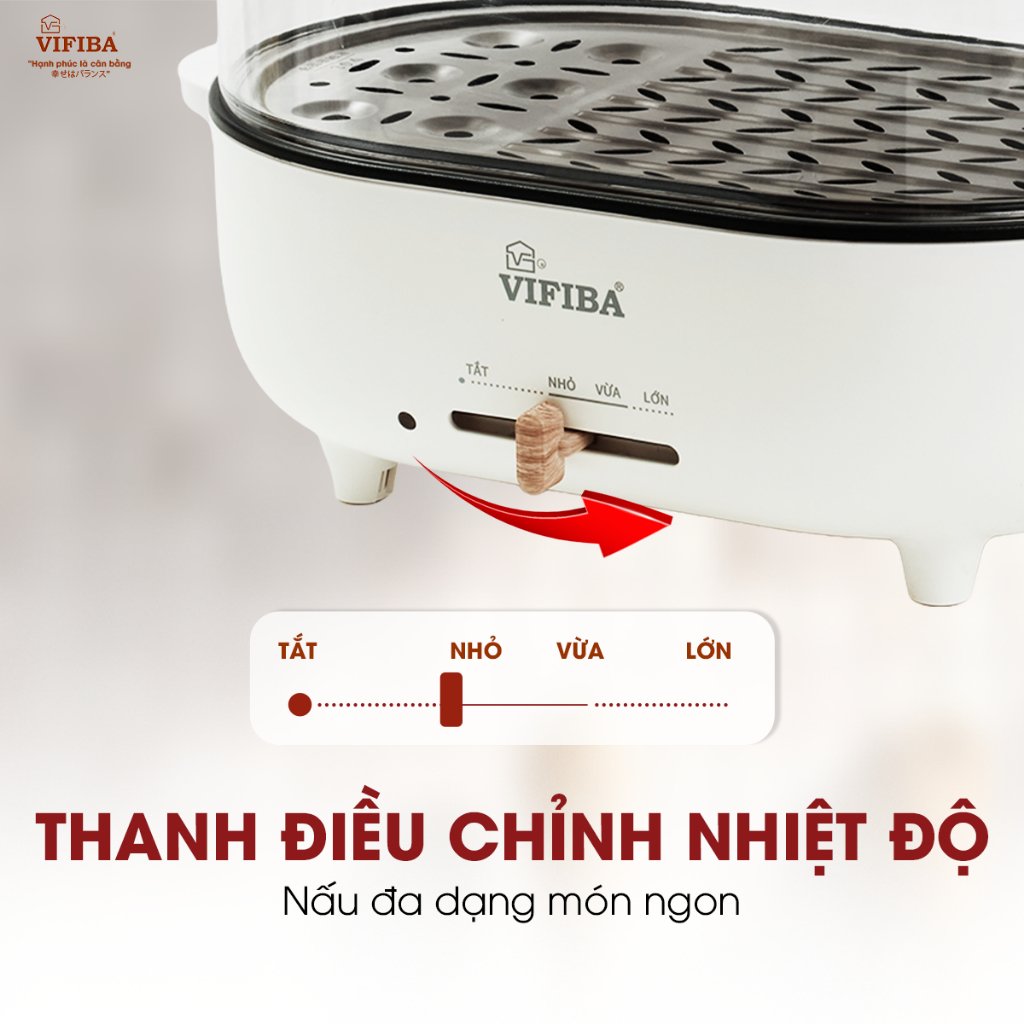 Nồi Lẩu Điện Hấp 2 Tầng VIFIBA, Dung Tích Nấu 15L, Công Suất 1000W - Nấu Siêu Nhanh, Điều Chỉnh Nhiệt Độ VE15