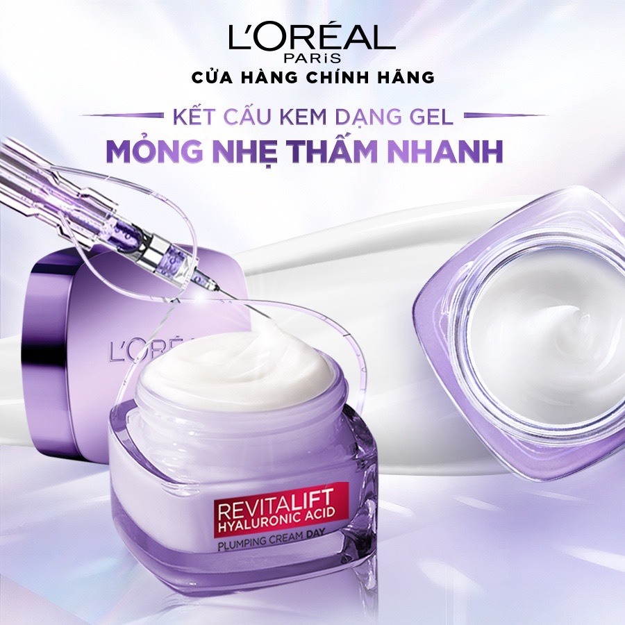 [L'OREAL PARIS] Kem Dưỡng Ban Ngày HA Giúp Phục Hồi Và Cấp Ẩm Làn Da Revitalift Hyaluronic Acid Plumping Cream Day 15ml