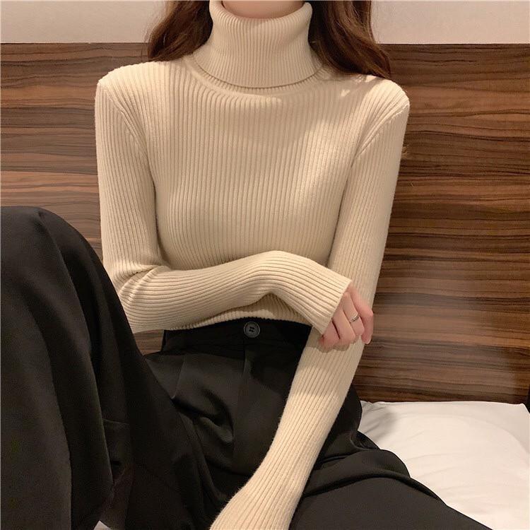 Áo Len Cổ Lọ, Áo Dệt Kim Tay Dài Lông Cừu Hàng Quảng Châu Cao Cấp