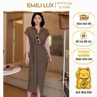 Váy cách điệu Emili dáng tay lửng xuông có đai lưng chất chéo hàn đi du lịch, đi chơi 