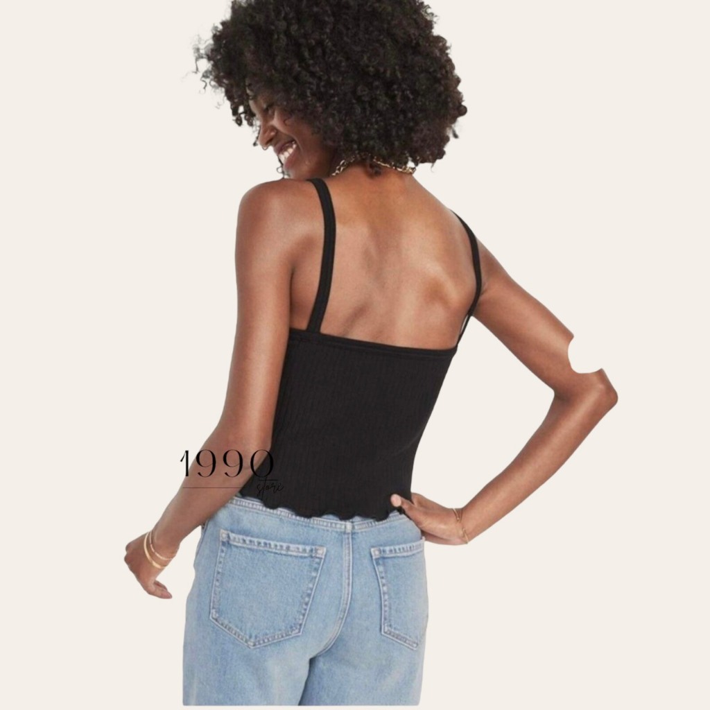 Áo thun dây po gân đen form croptop vnxk