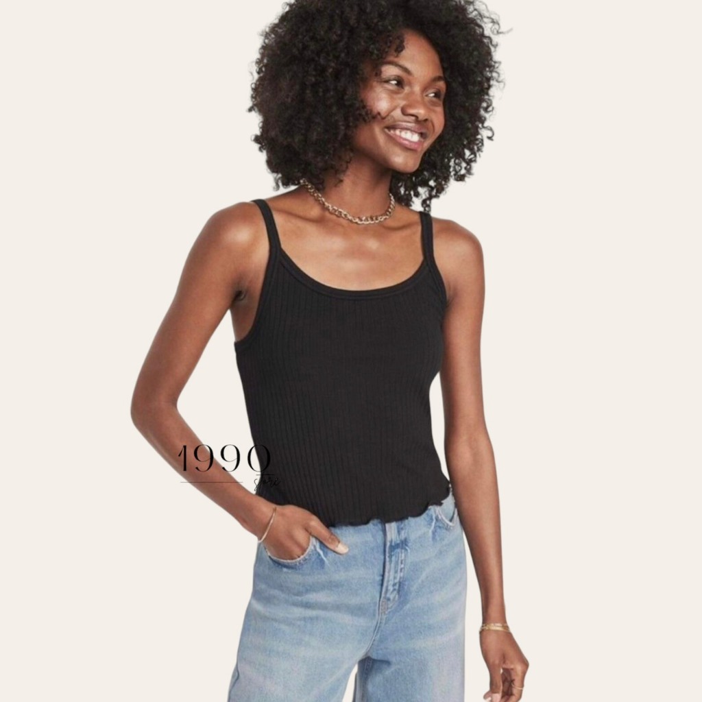 Áo thun dây po gân đen form croptop vnxk