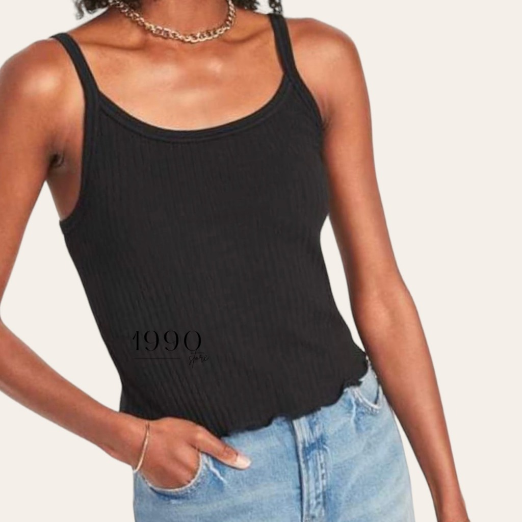 Áo thun dây po gân đen form croptop vnxk