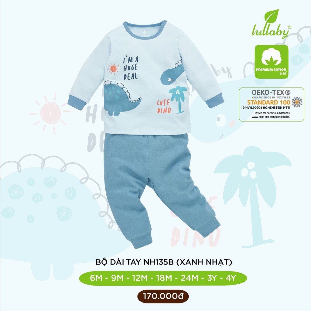 Bộ quần áo dài tay bé trai bé gái Lullaby NH135B - Hồng size 6-9m