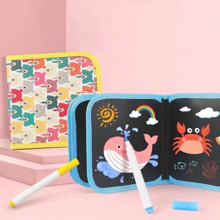 Đồ chơi Sách vẽ tự xóa được 10 trang Kèm bút cho bé chất liệu PP bọc vải có sẵn giấy lau