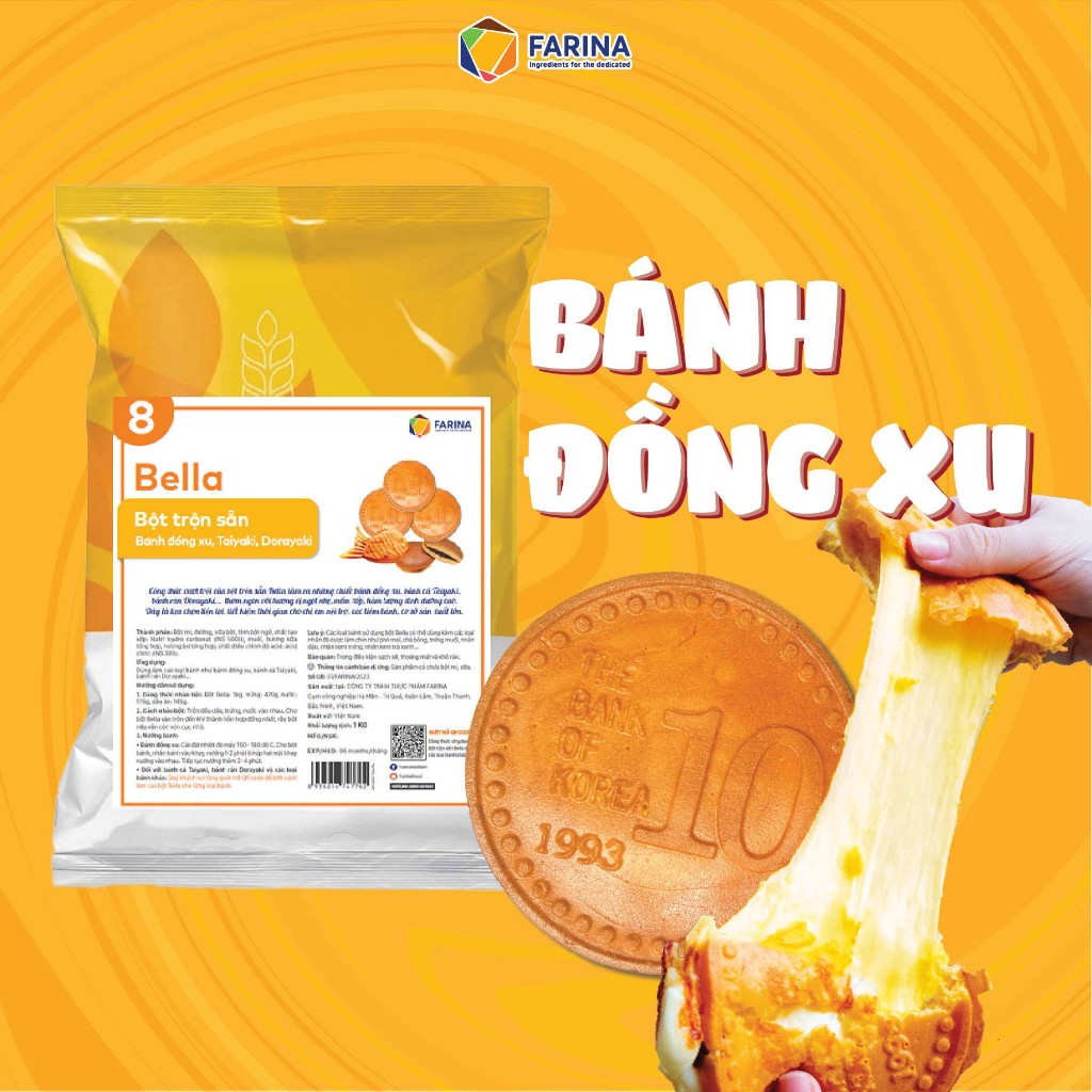Bột trộn sẵn bánh Cá, đồng xu, dorayaki Bella Farina