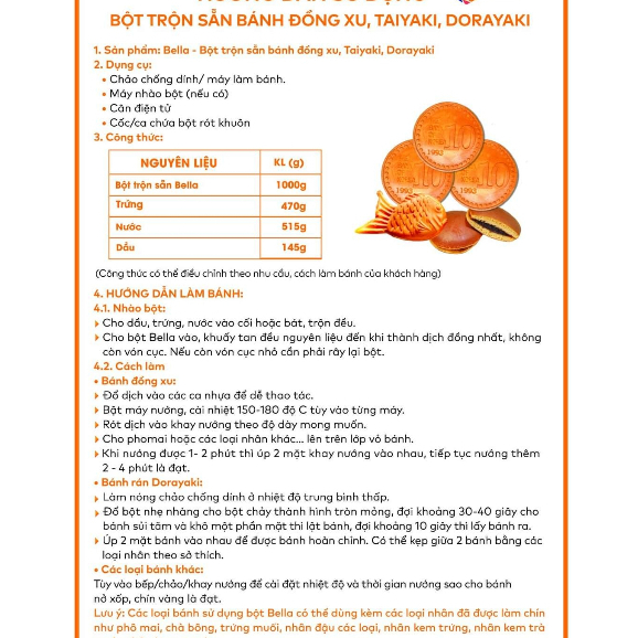 Bột trộn sẵn bánh Cá, đồng xu, dorayaki Bella Farina