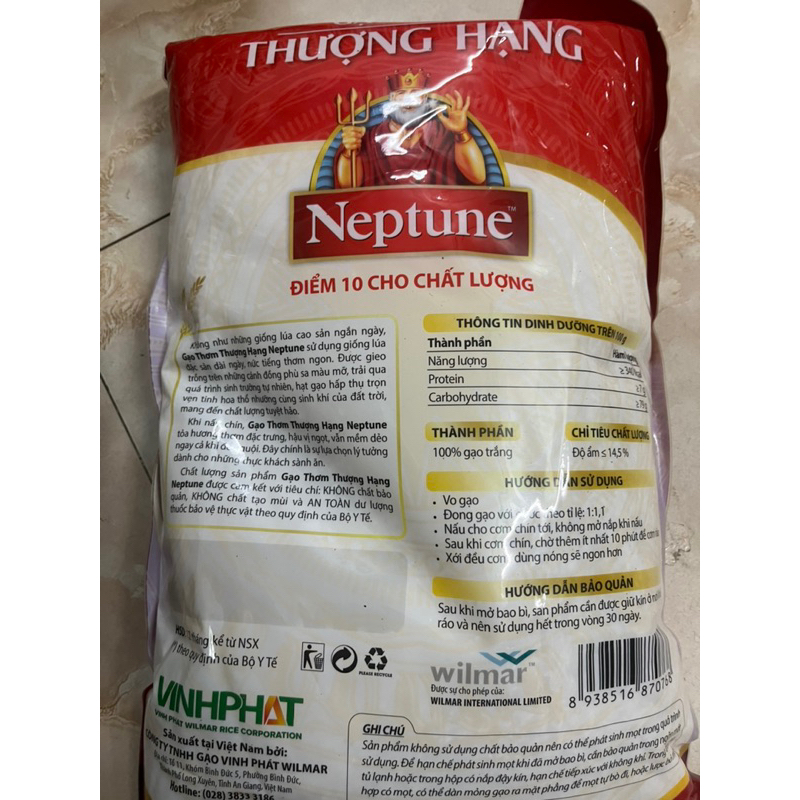 Gạo Neptune Thơm Thượng Hạng Túi 5kg