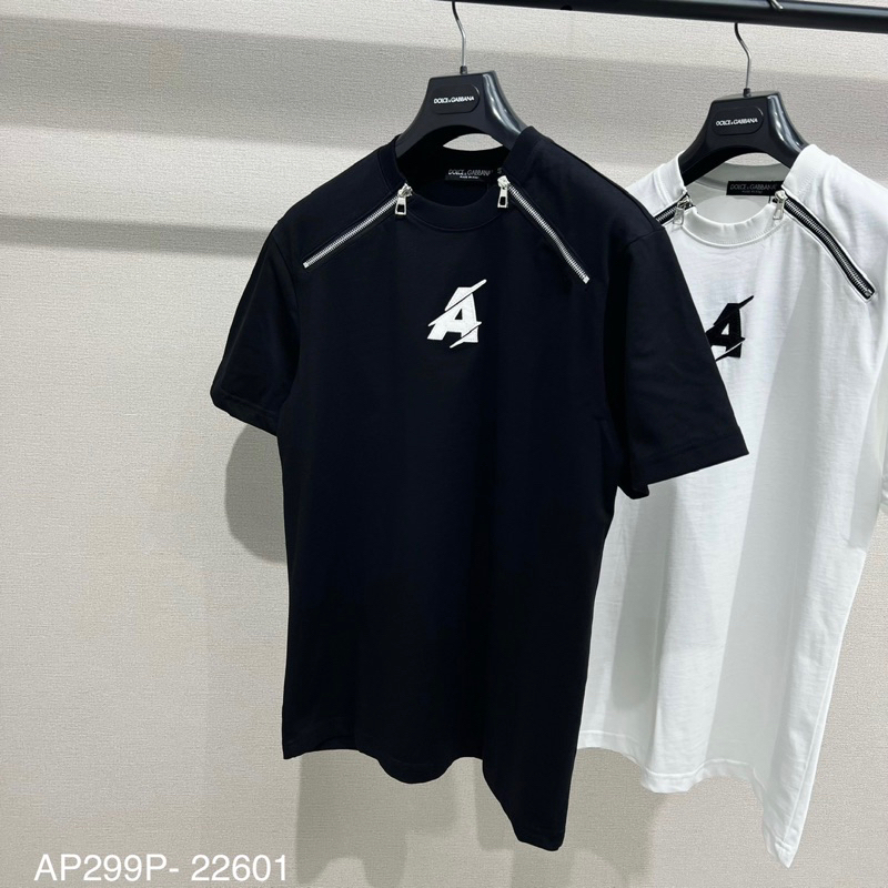 Áo phông nam nữ Dolce 2 khoá zip cổ phối thêu chữ A da trước ngực cổ bo dày dặn đẹp. Áo thun nam nữ Unisex form rộng