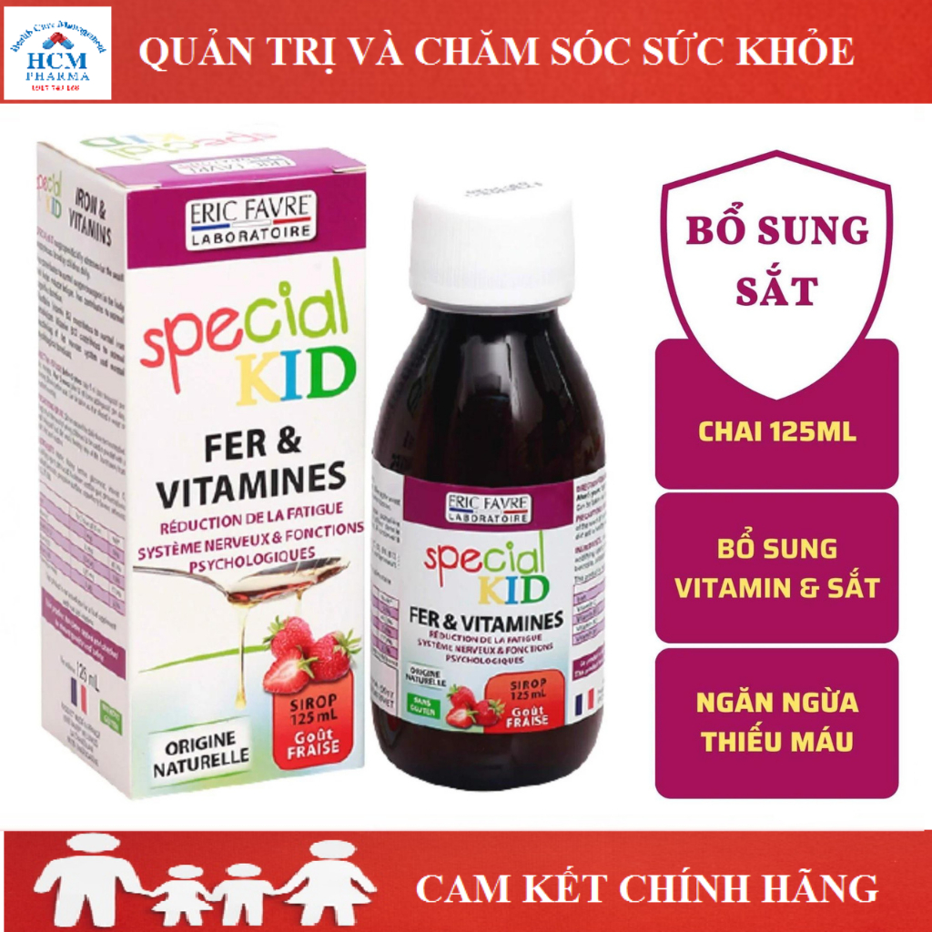 Sắt vitamin c tăng sức đề kháng cho bé SPECIAL KID FER & VITAMINES chai 125ml vị dâu nhập khẩu Pháp SPC04