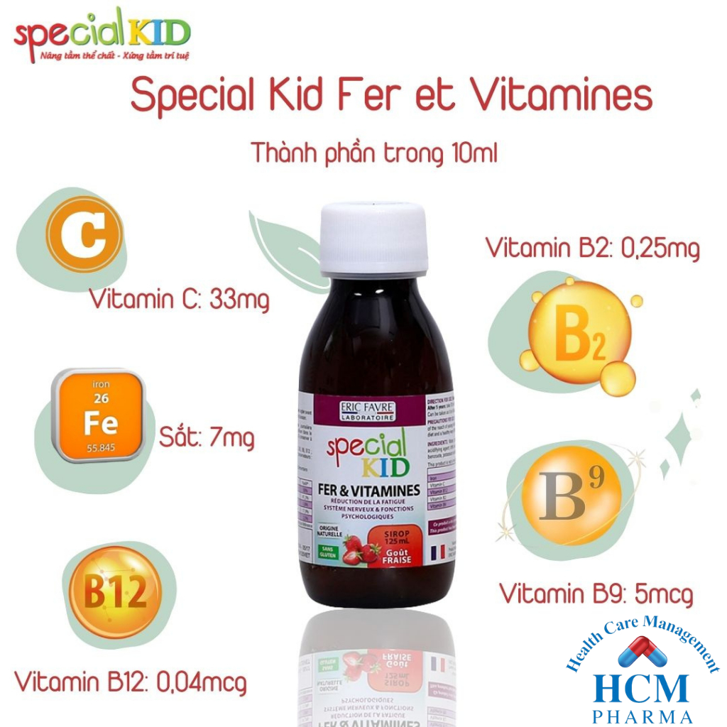 Sắt vitamin c tăng sức đề kháng cho bé SPECIAL KID FER & VITAMINES chai 125ml vị dâu nhập khẩu Pháp SPC04