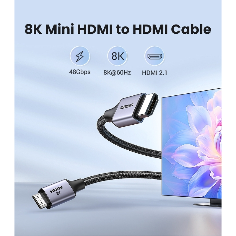 Cáp Mini HDMI to HDMI Ugreen 15514 15515 HD163 HD8K@60Hz,Hỗ trợ Dynamic HDR, eARC Chính Hãng Cao cấp
