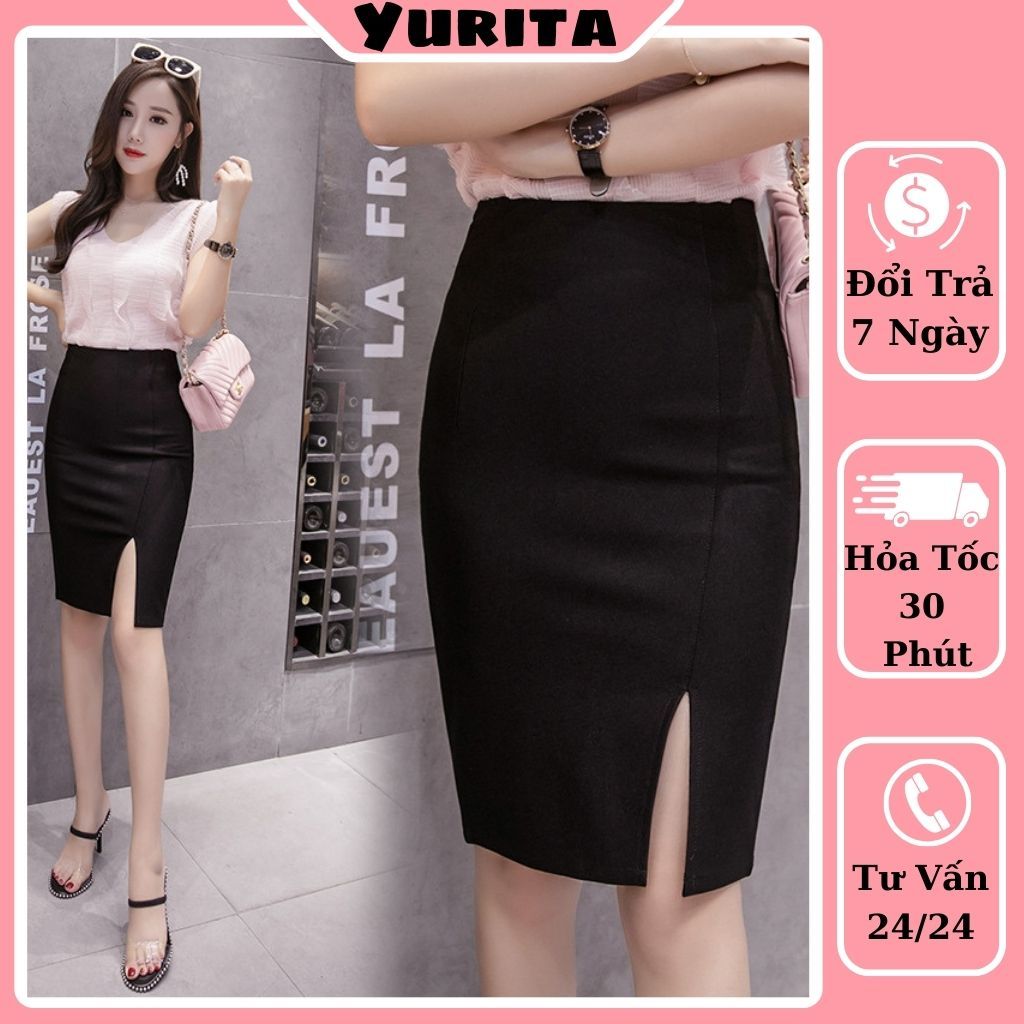 Chân Váy Bút Chì Xẻ Tà Trước YURITA Lưng Cao Đẹp Kiểu Hàn Quốc Vintage Cá Tính Dáng Dài