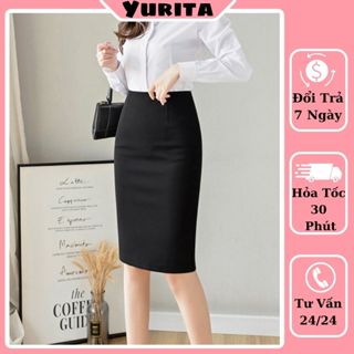 Chân Váy Công Sở Bút Chì Dài Tới Gối Màu Đen YURITA From Ôm Lưng Thun Cạp Cao Cá Tính Kiểu Vintage, Ulzzang Đẹp MCV002
