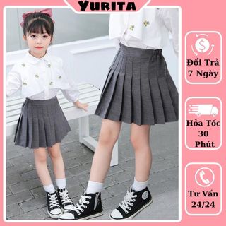 Chân Váy Xoè Xếp Ly YURITA Màu Xám Cho Bé Gái