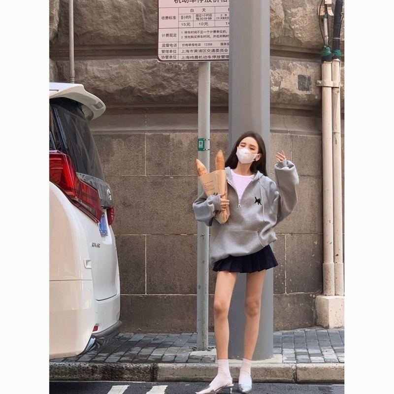 Áo hoodie nỉ khoá zip Xám Lilis Room