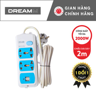 Ổ cắm điện đa năng dreamm 213u, 4 ổ cắm kèm 2 ổ cắm usb dây dài 2m - thiết kế nhỏ gọn & tiện lợi