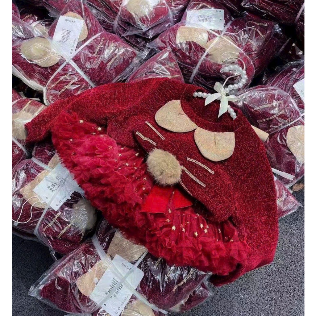 Set váy cho bé, set áo nhung kèm chân váy tầng xòe bồng bềnh cho bé gái từ 10-27kg BÌNH MINH SHOP