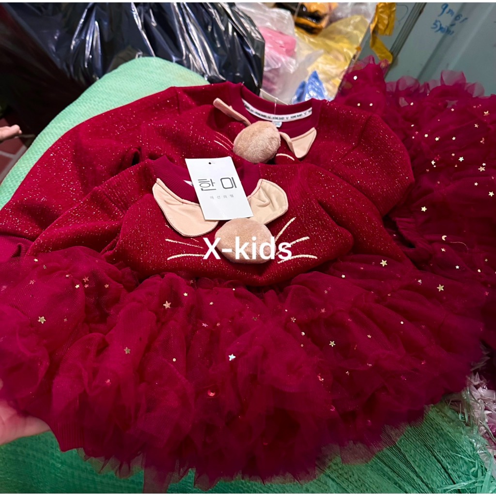 Set váy cho bé, set áo nhung kèm chân váy tầng xòe bồng bềnh cho bé gái từ 10-27kg BÌNH MINH SHOP