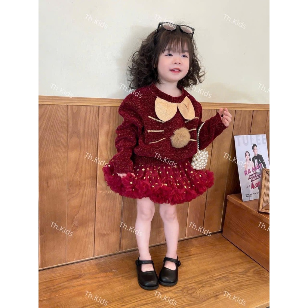 Set váy cho bé, set áo nhung kèm chân váy tầng xòe bồng bềnh cho bé gái từ 10-27kg BÌNH MINH SHOP