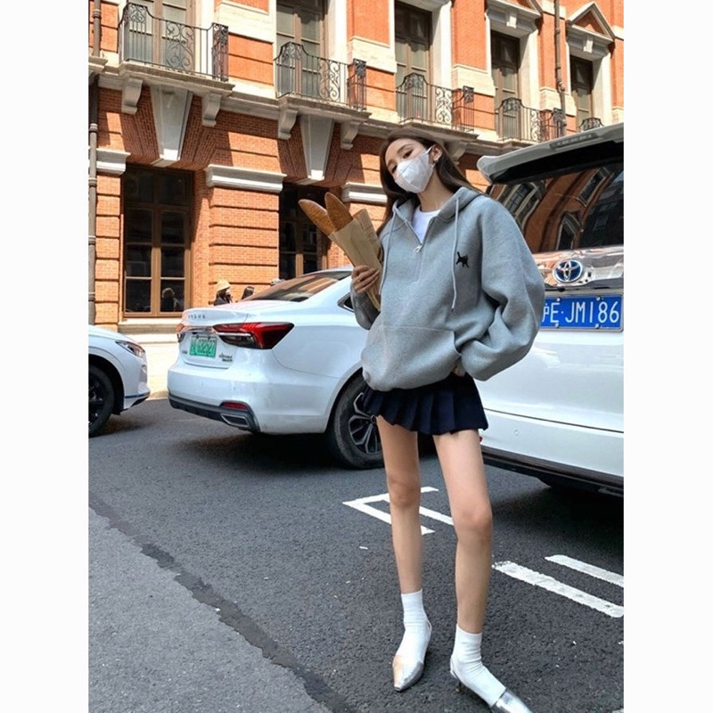 Áo hoodie nỉ khoá zip Xám Lilis Room