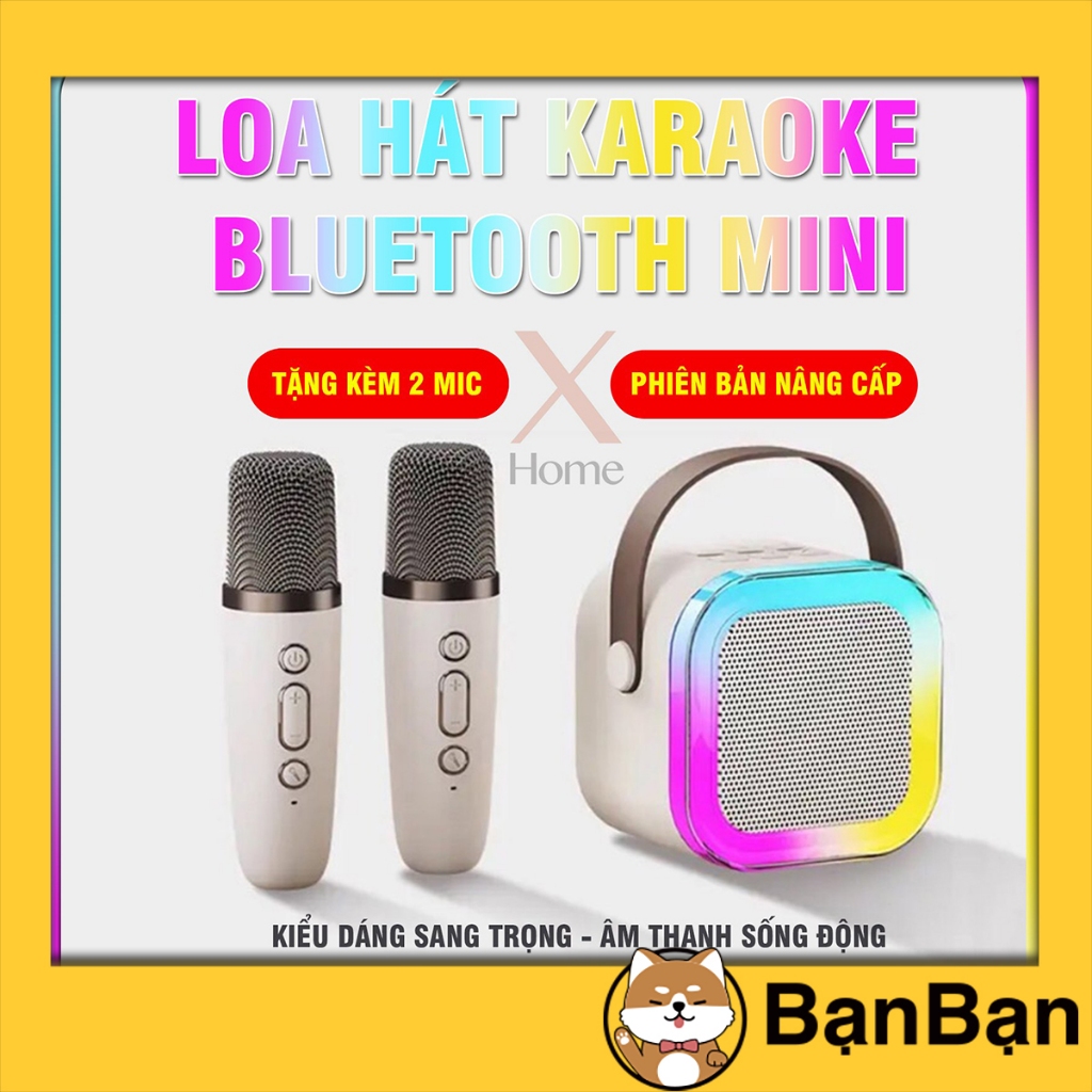 Loa Bluetooth Karaoke Mini SPE K12 Kèm 2 Mic Hát Không Dây Âm Thanh Lớn Có Loa Tích Điện Không Dây Có Khe Cắm Thẻ Nhớ