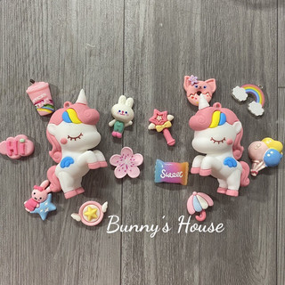 Jibit, sticker, set charm pony, unicorn hồng trang trí dép sục, dép cross