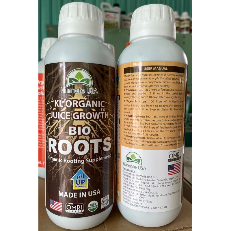 BIO ROOTS (tem nâu)-KL Organic Juice Growth: Kích thích hệ rễ phát triển, tăng pH đất,cải tạo đất