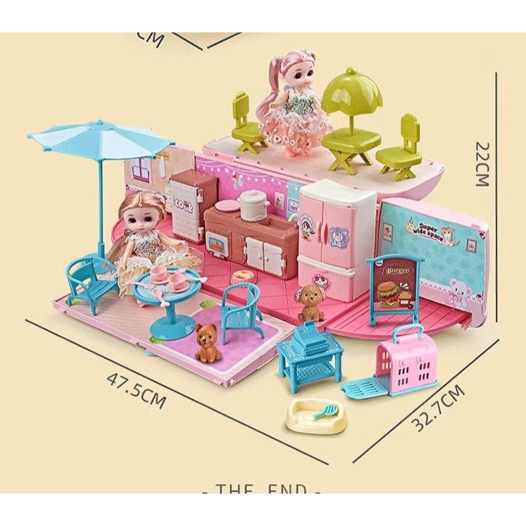 Đồ chơi Xe buýt ngôi nhà búp bê Xinh xắn nhiều chi tiết