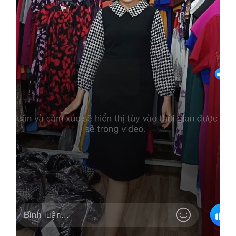 Đầm TM phối hoạ tiết tay dài thanh lịch