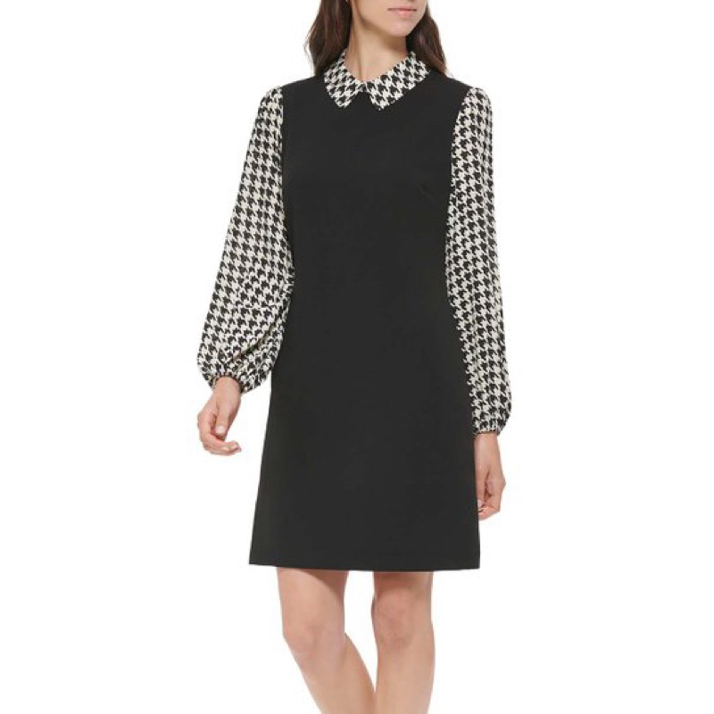 Đầm TM phối hoạ tiết tay dài thanh lịch