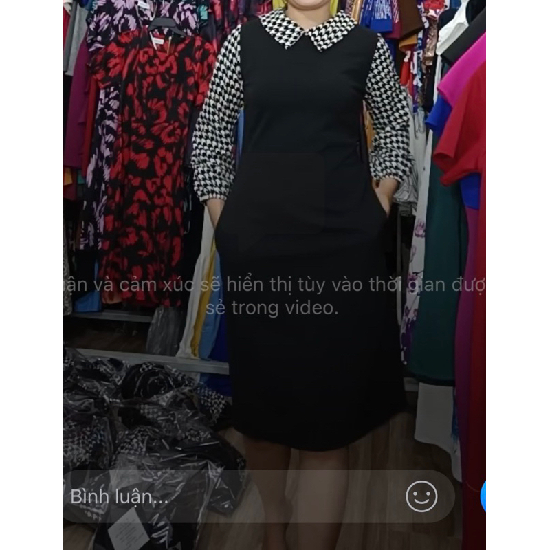Đầm TM phối hoạ tiết tay dài thanh lịch