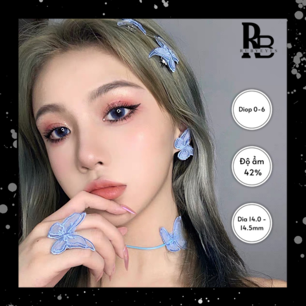 RUBY EYES Kính Áp Tròng Mẫu Xanh Dương So Sweet Blue SIlicone HydroGel Ruby Eyes, Lens ONLY 0 ĐỘ Ruby Eyes Contact Lens