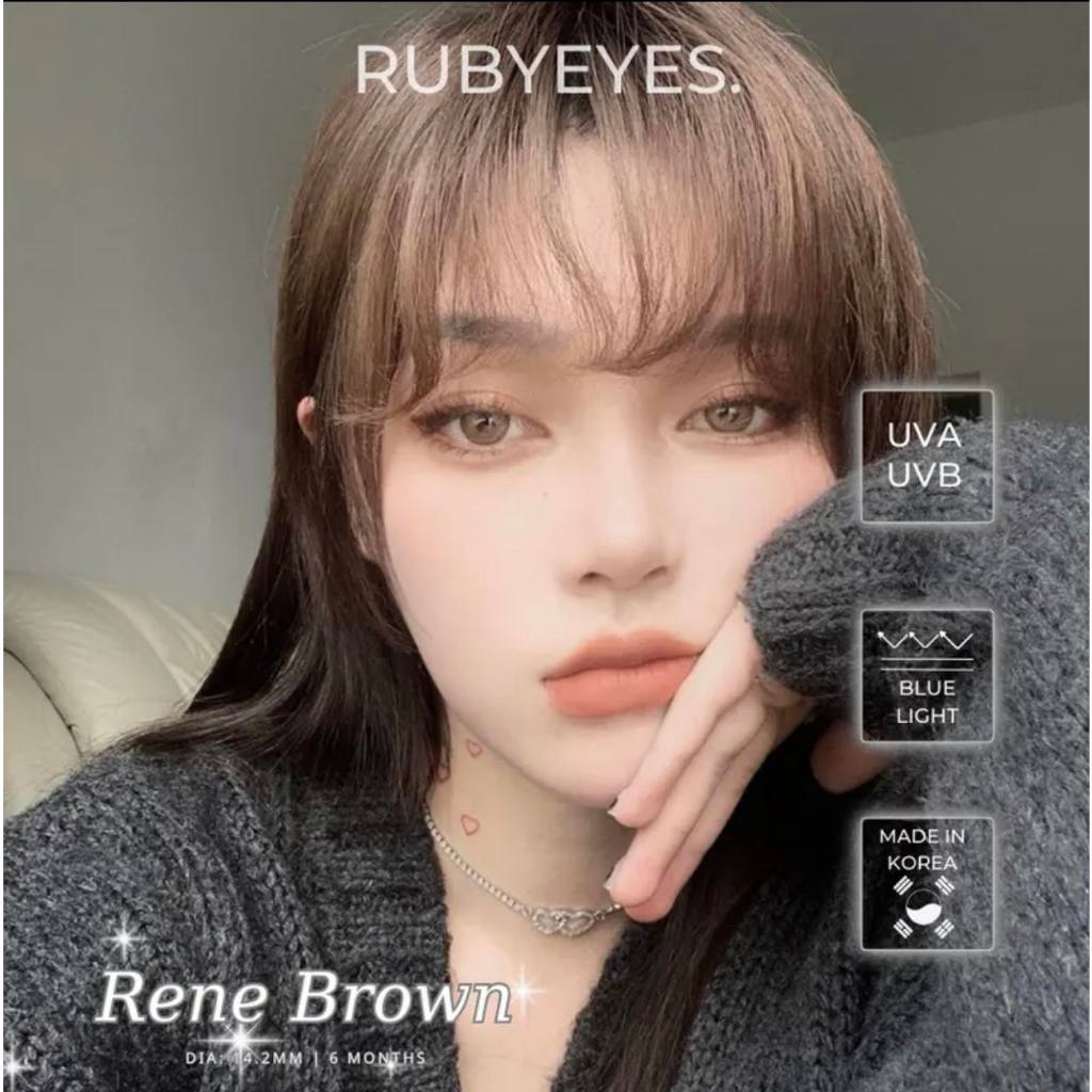 RUBY EYES Kính Áp Tròng Mẫu Nâu Rene Brown SIlicone HydroGel Ruby Eyes, Lens ONLY 0 ĐỘ Ruby Eyes Contact Lens