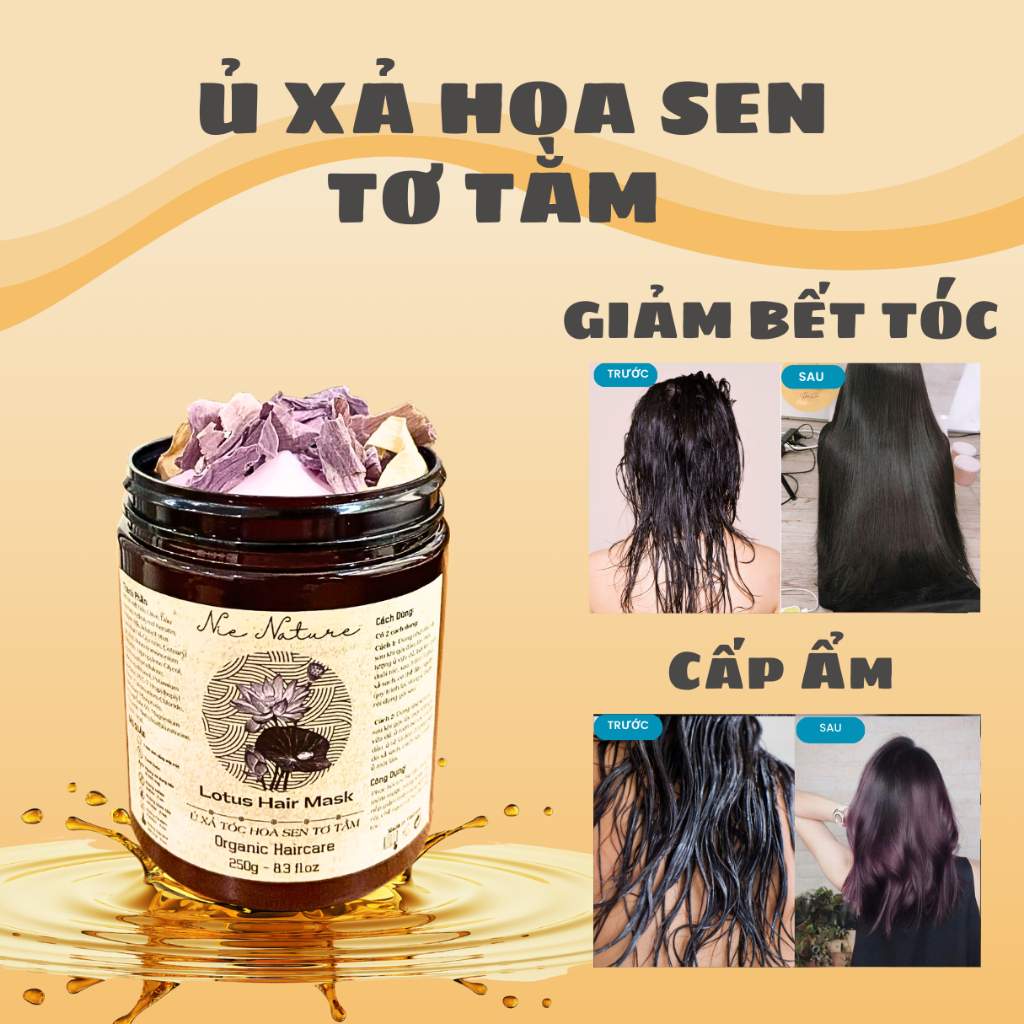 Ủ Tóc Hoa Sen Tơ Tằm Dầu Xả kem ủ dưỡng tóc thơm thiên nhiên dầu ủ phục hồi tóc hư tổn khô xơ NIE NATURE