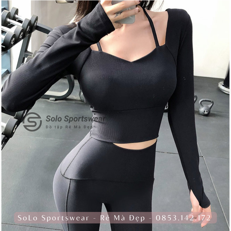 Áo Thun Tập Gym Yoga Croptop Ôm Body CÓ MÚT Dài Tay Cổ Dây Thể Thao Nữ Thun Gân Mềm Mịn Thoáng Mát Co Giãn Cực Tốt 156