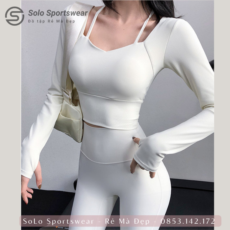 Áo Thun Tập Gym Yoga Croptop Ôm Body CÓ MÚT Dài Tay Cổ Dây Thể Thao Nữ Thun Gân Mềm Mịn Thoáng Mát Co Giãn Cực Tốt 156