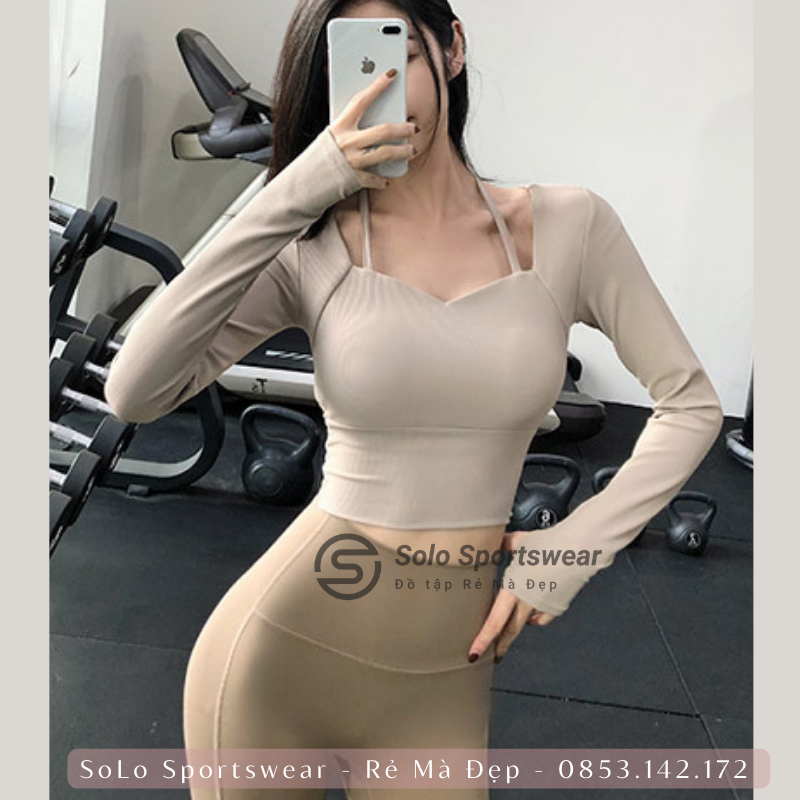 Áo Thun Tập Gym Yoga Croptop Ôm Body CÓ MÚT Dài Tay Cổ Dây Thể Thao Nữ Thun Gân Mềm Mịn Thoáng Mát Co Giãn Cực Tốt 156