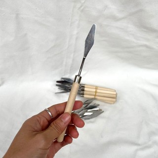 Bay Cán Gỗ, lưỡi dày dùng xúc màu - pha màu - nghiền màu bột, oát, acrylic, đắp vẽ tranh