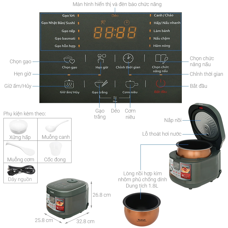 Nồi cơm cao tần Tefal 1.8 lít RK818A68 - HÀNG CHÍNH HÃNG