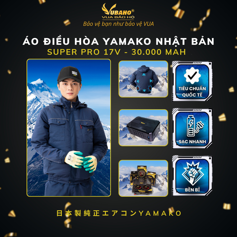 Áo điều hoà Yamako, áo điều hòa Nhật Bản, áo quạt điều hoà chính hãng MÀU XANH THAN Vua Bảo Hộ