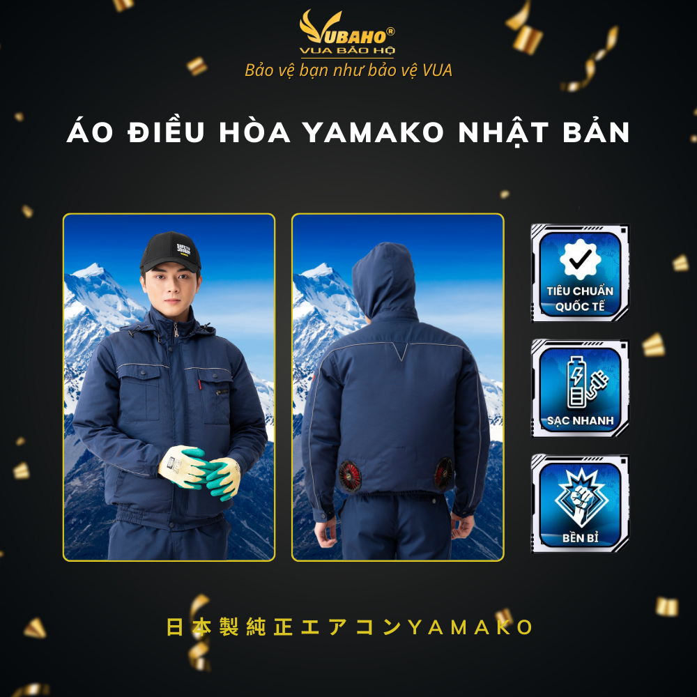 Áo điều hoà Yamako, áo điều hòa Nhật Bản, áo quạt điều hoà chính hãng MÀU XANH THAN Vua Bảo Hộ