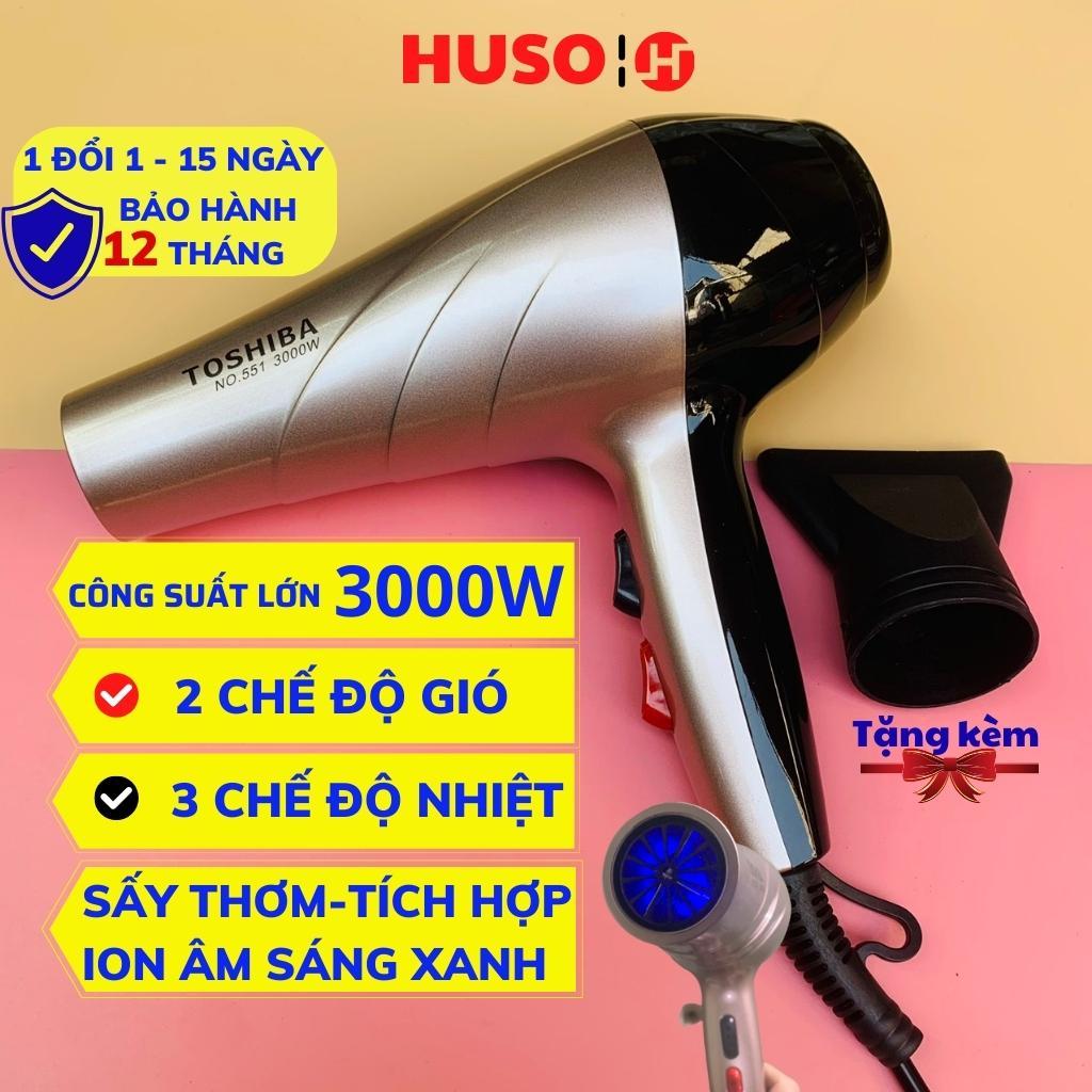 Máy sấy tóc TOSHIBA 551 - 3000W sấy thơm có tích hợp ION sáng xanh, máy sấy 3 chế độ nhiệt 2 chế độ gió - HUSO