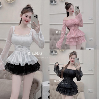 Set váy voan phối áo voan tơ tay dài cực xinh hàng chuẩn loại 1